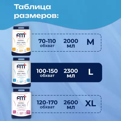 Трусы подгузники для взрослых AMT LIFE premium L, размер 3, 100-150 мм