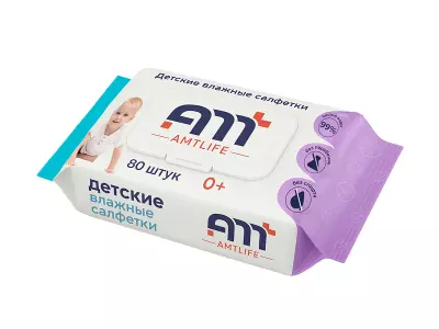 AMT-LIFE Влажные салфетки для детей, размер 15x20см, 80шт